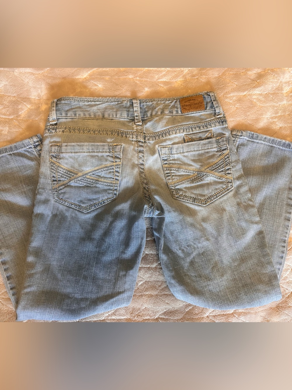 Aeropostale Light Blue Women's Straight Leg Jeans with Decorative Back Stitching